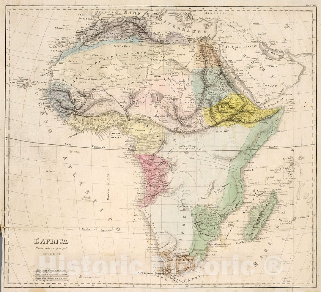 Historic Map : L'Africa : Divisa nelle sue principali regioni, 1842, Vintage Wall Decor