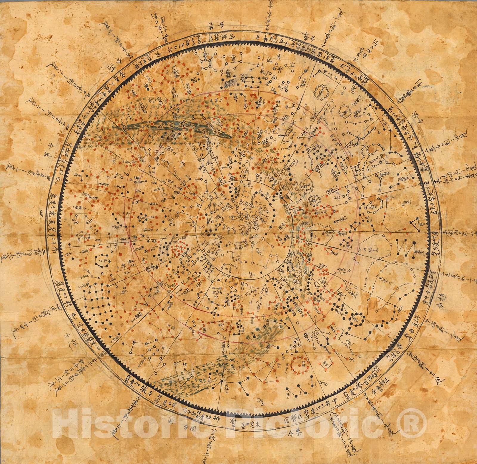 Historic Map : Korean Celestial and zodiacal constellation chart., 1800, Vintage Wall Decor