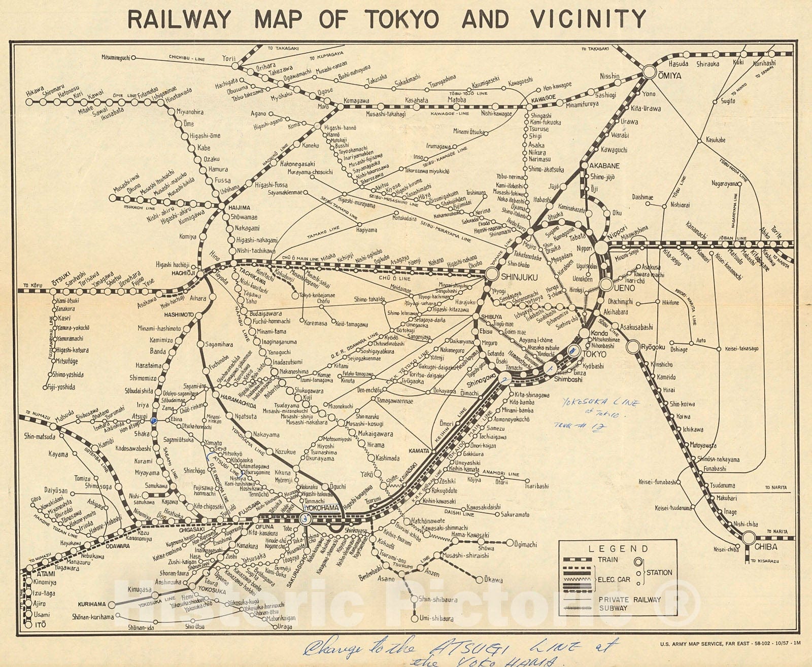 Historic Map : Railway map of Tokyo & vicinity, 1957, Vintage Wall Decor