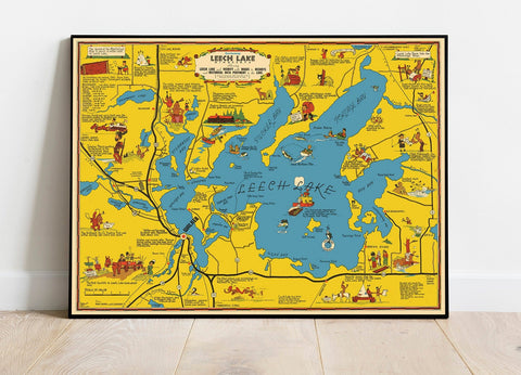 Historic Map : Cartomap Leech Lake, Minnesota, 1940, Vintage Wall Decor