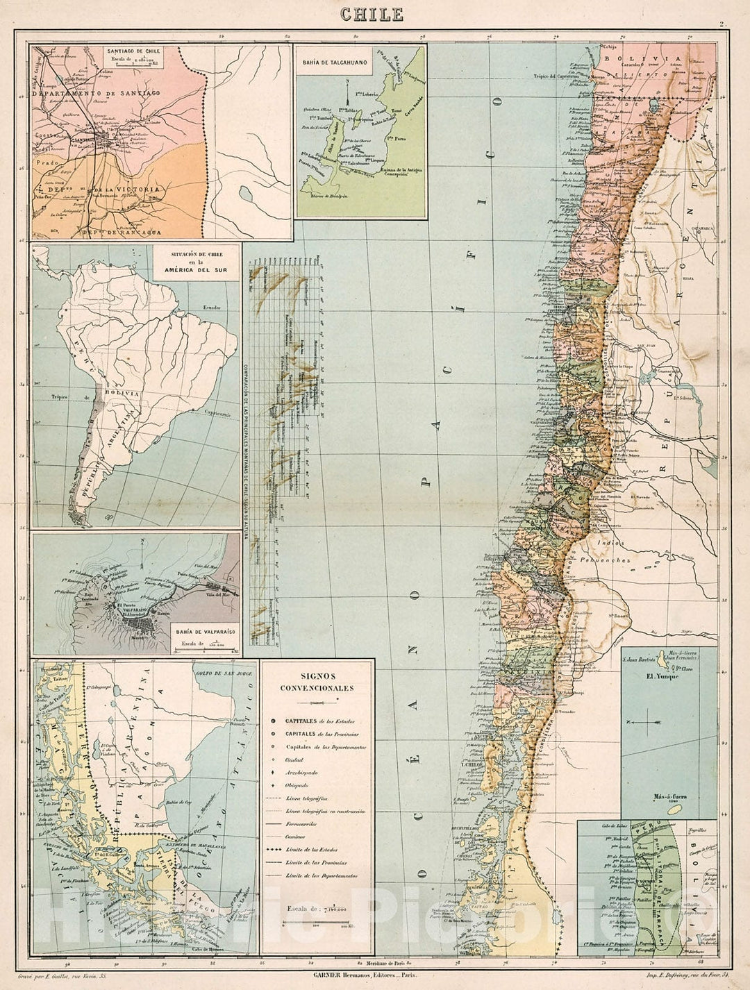 Historic Map : Chile, 1885, Vintage Wall Decor