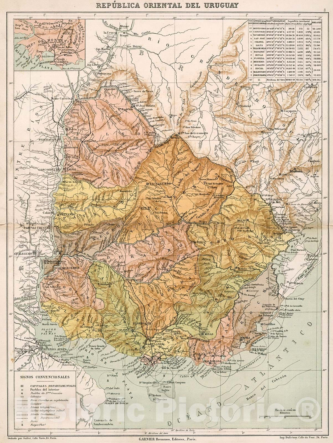 Historic Map : Republica Oriental del Uruguay, 1885, Vintage Wall Decor