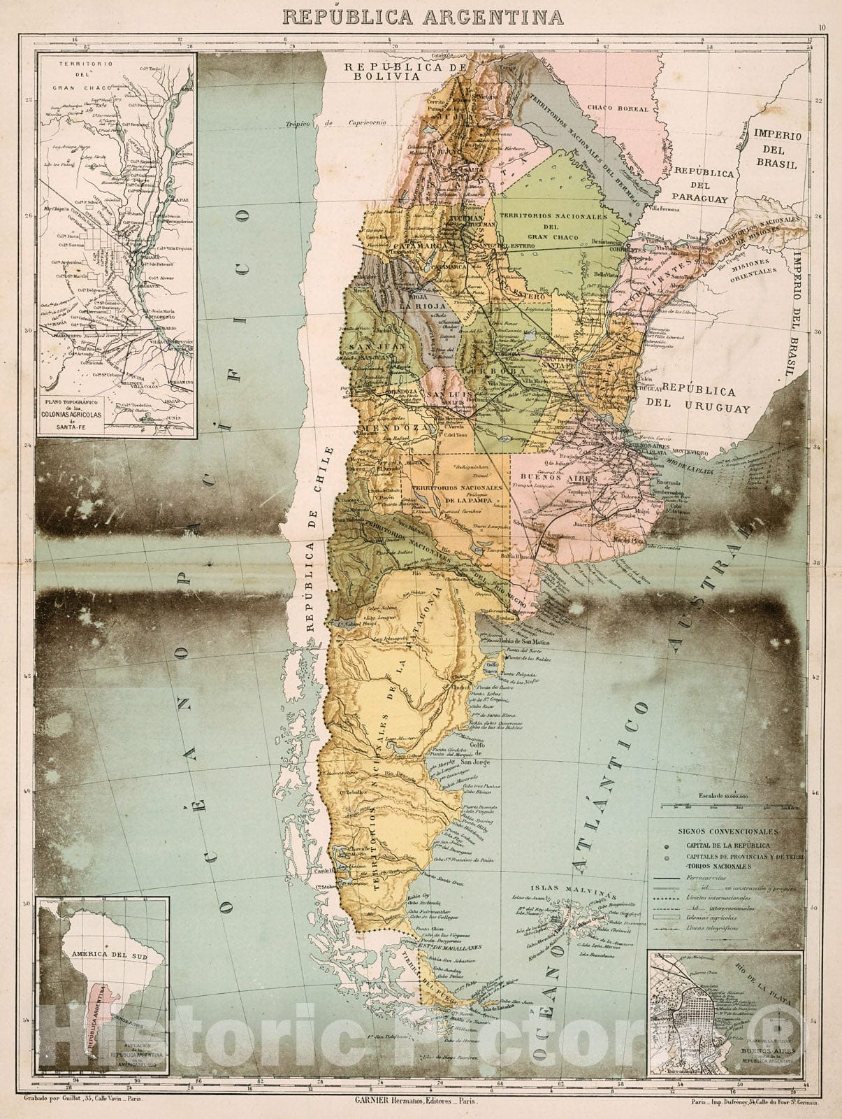 Historic Map : Republica Argentina, 1885, Vintage Wall Decor