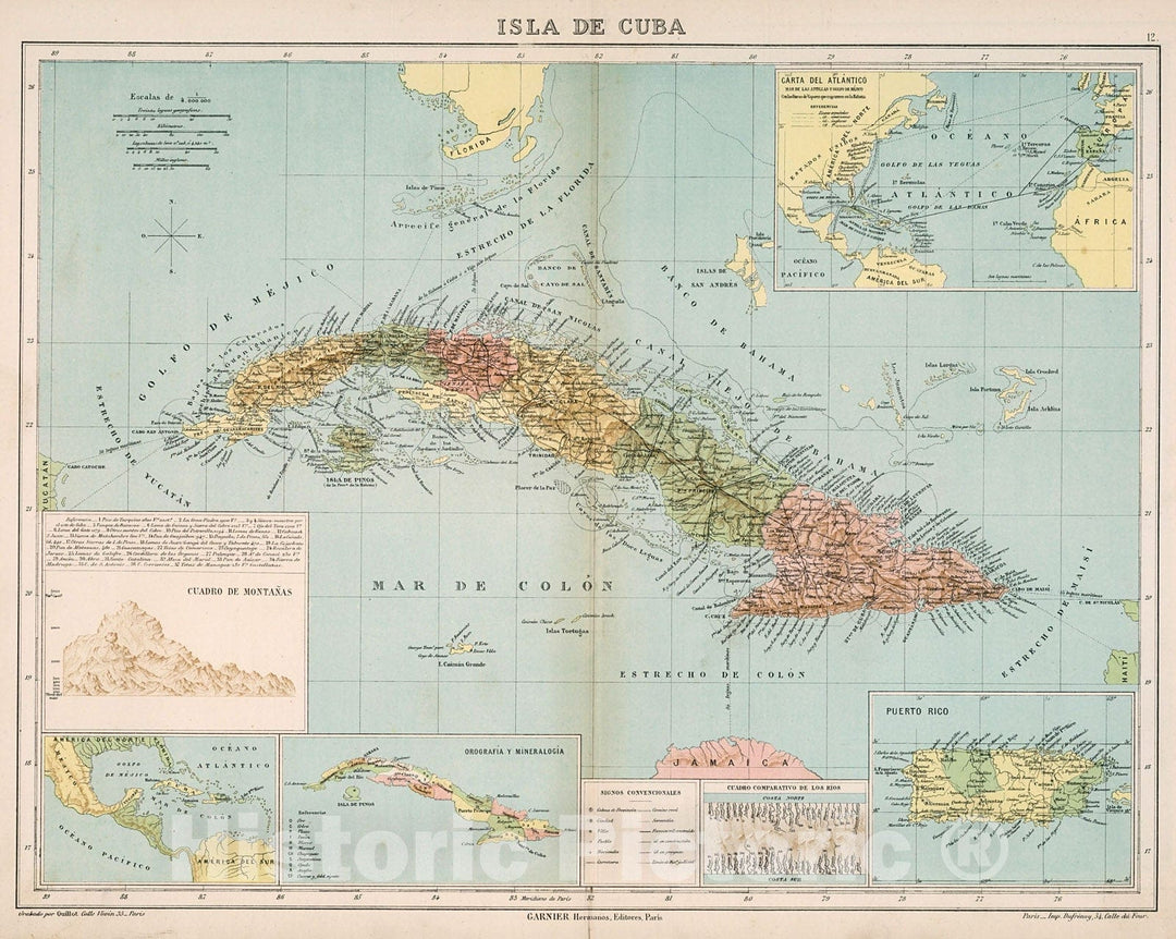 Historic Map : Isla de Cuba, 1885, Vintage Wall Decor