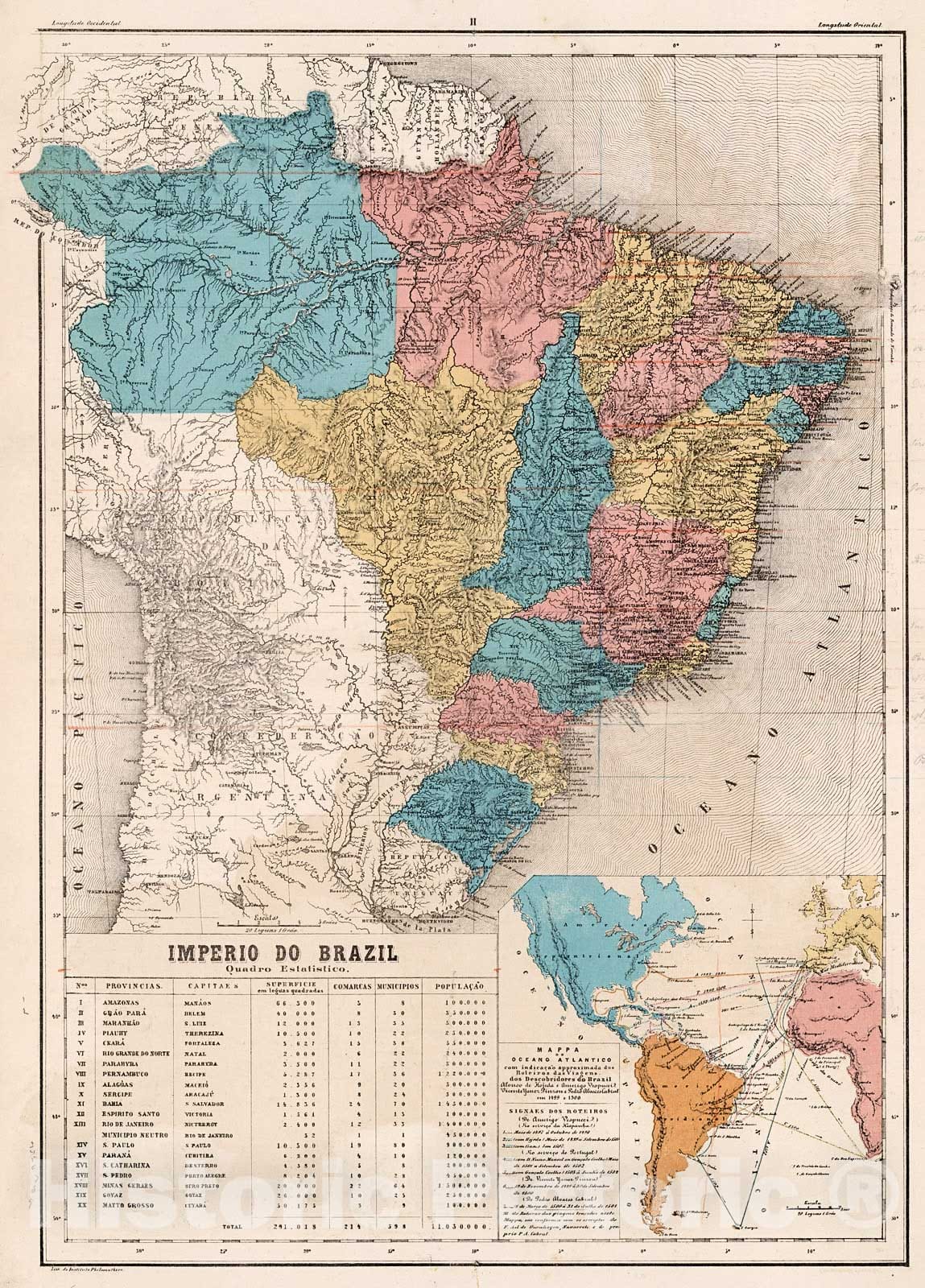 Historic Map : II. Imperio do Brazil. Quadro Estatistico, 1868, Vintage Wall Decor