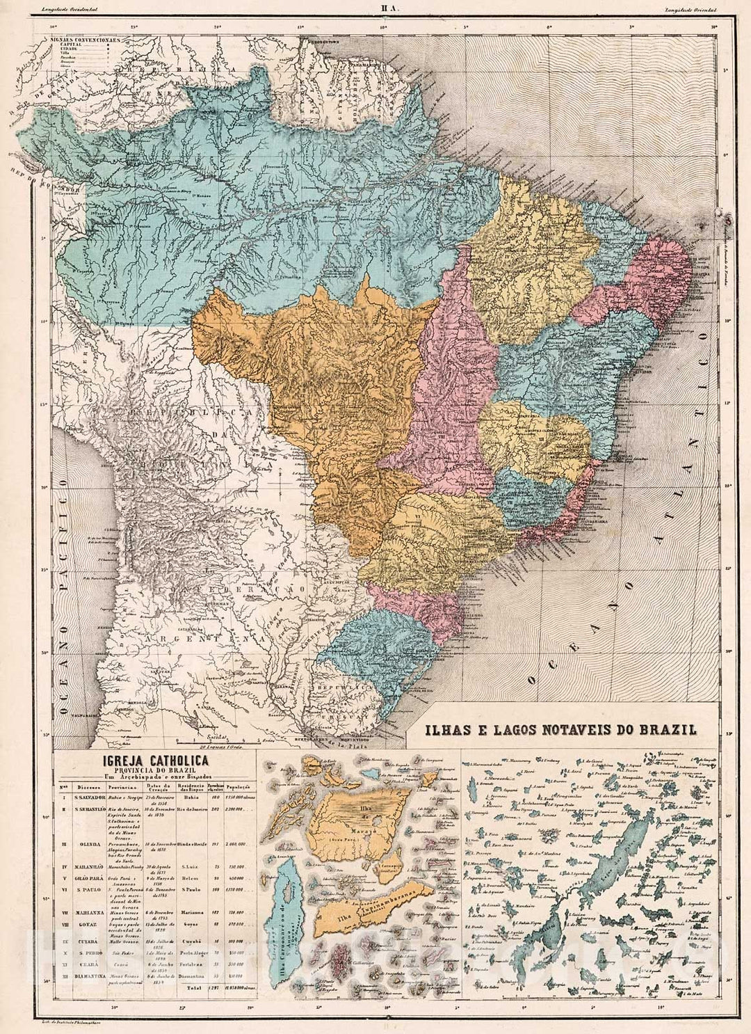 Historic Map : II A. Imperio do Brazil. Ilhas e lagos notaveis do Brazil, 1868, Vintage Wall Decor