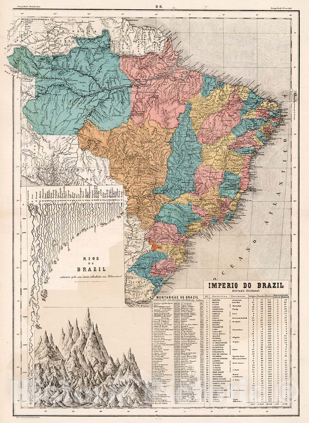 Historic Map : II B. Imperio do Brazil. Divisao Electoral, 1868, Vintage Wall Decor