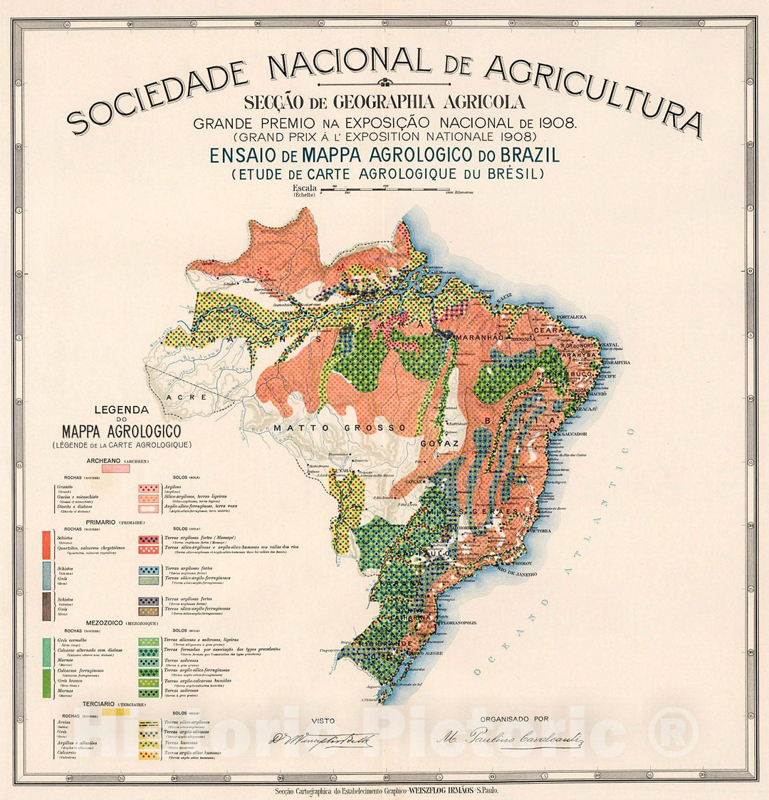 Historic Map : Ensaio de mappa agrologico do Brazil (Etude de carte agrologique du Bresil), 1908, Vintage Wall Decor