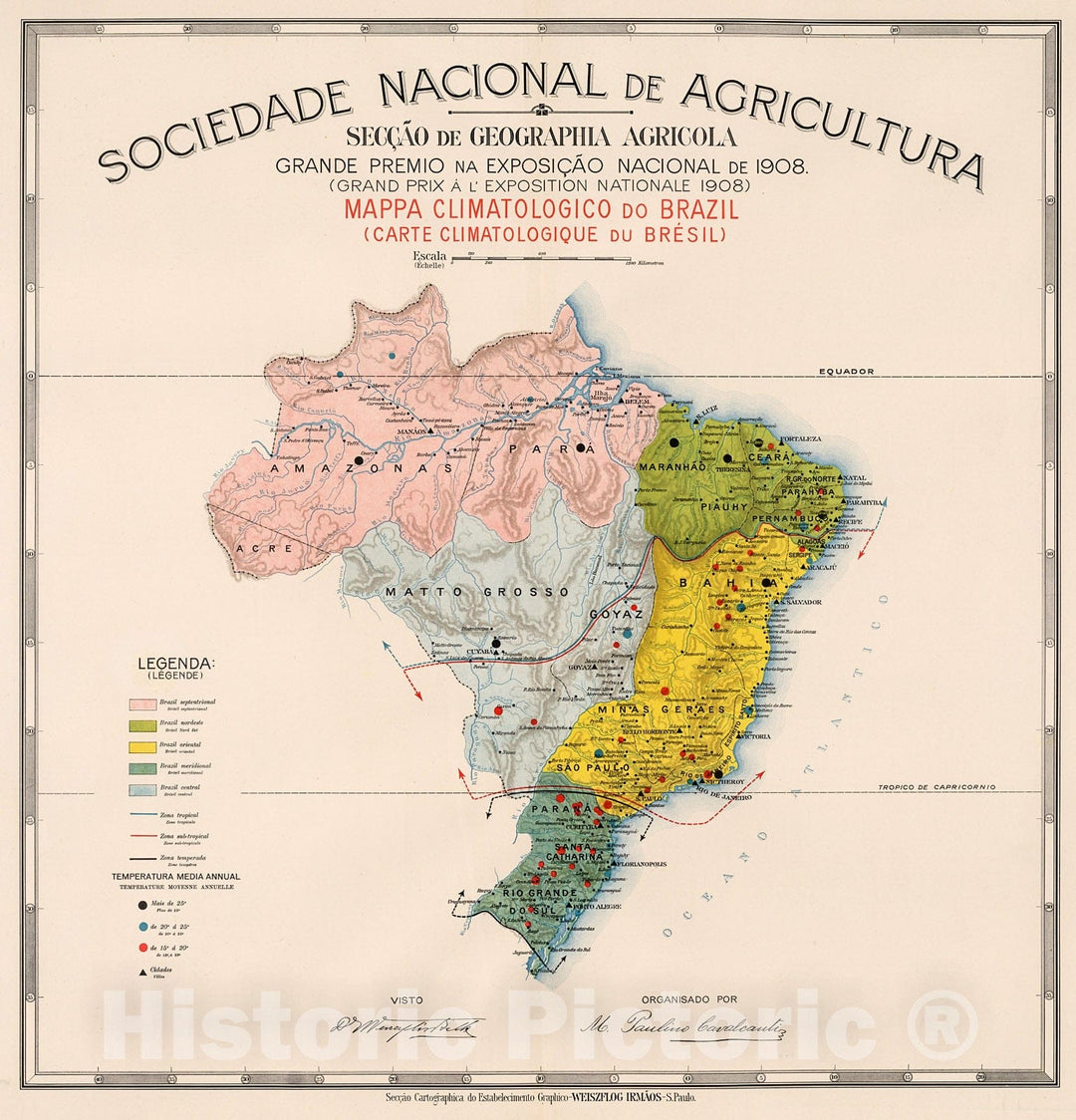 Historic Map : Mappa climatologico do Brazil (Carte climatologique du Bresil), 1908, Vintage Wall Decor