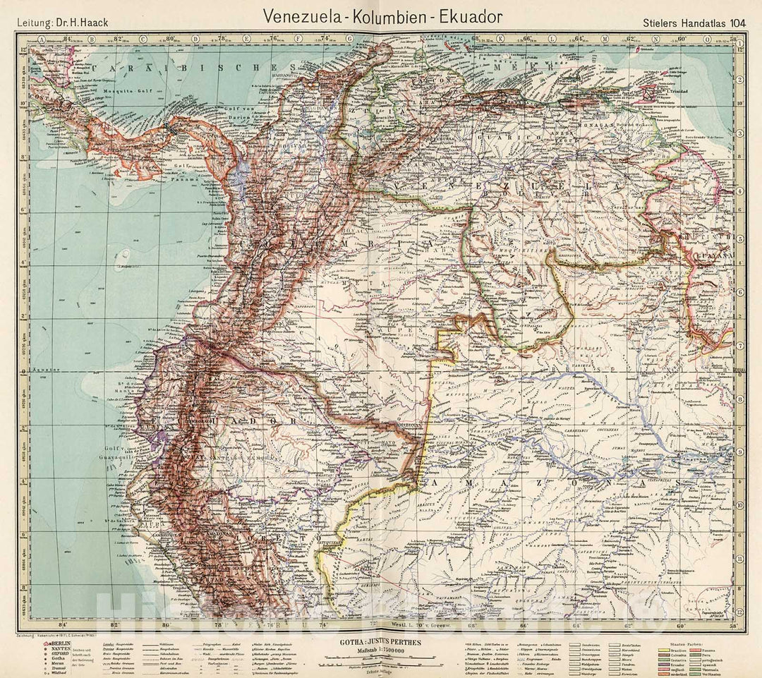 Historic Map : Venezuela - Kolumbien - Ekuador., 1945, Vintage Wall Decor