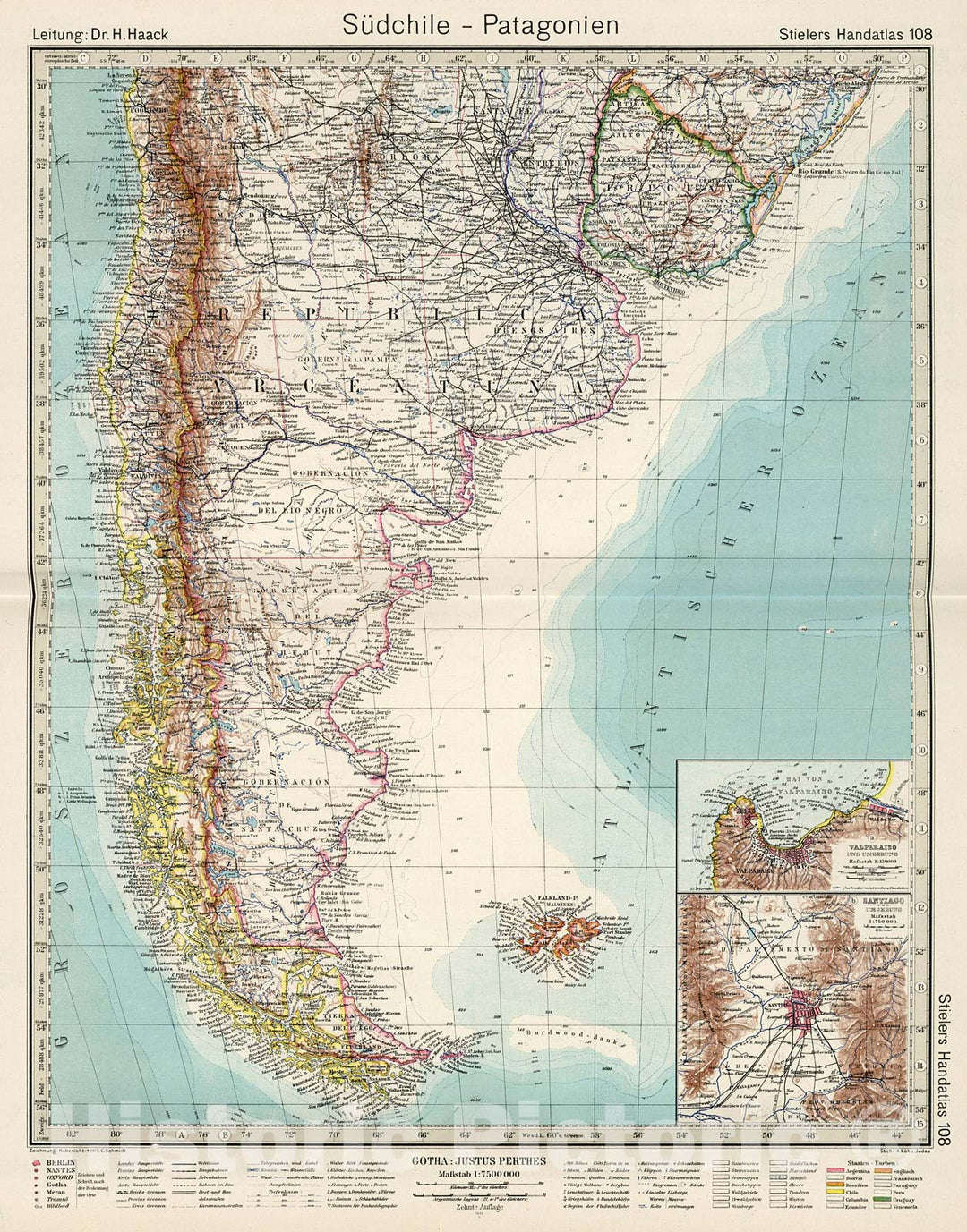 Historic Map : Suedchile - Patagonien., 1945, Vintage Wall Decor