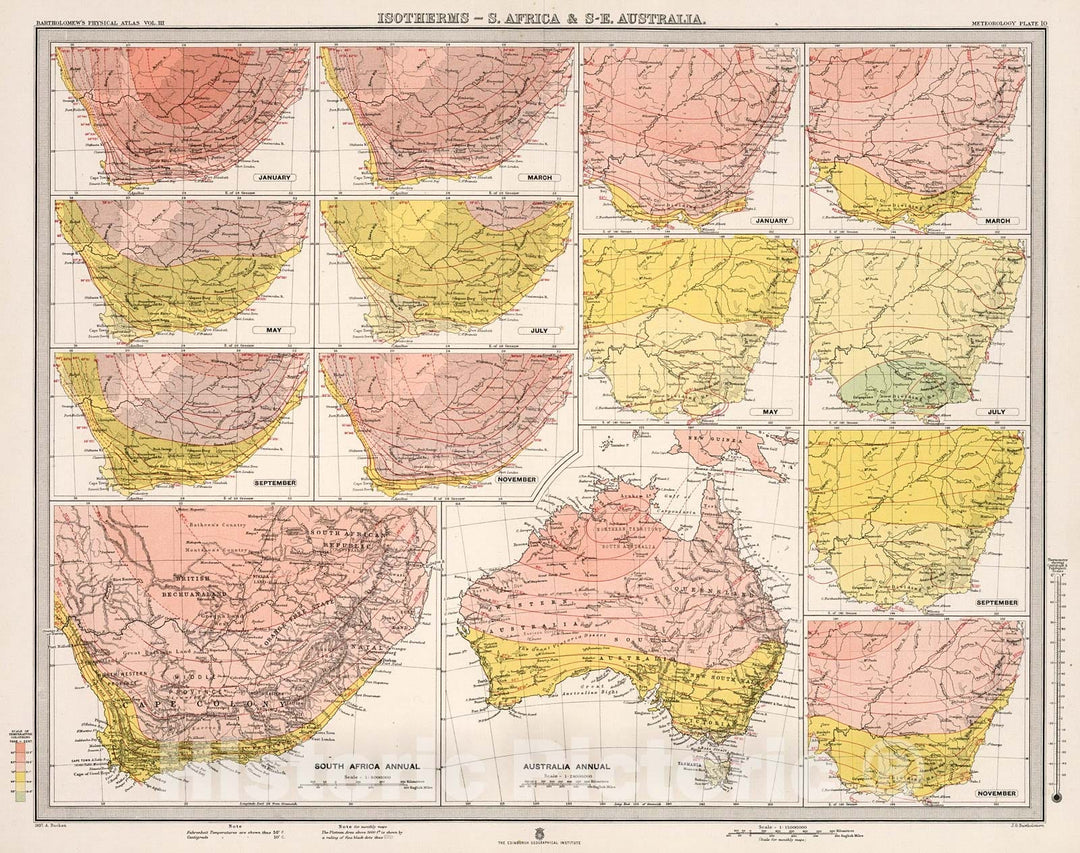 Historic Map : Plate 10. Isotherms - S. Africa & S-E. Australia., 1899, Vintage Wall Decor