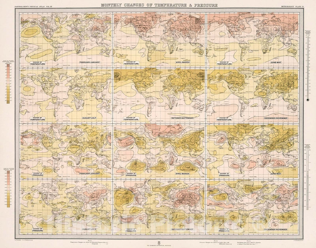 Historic Map : Plate 16. Monthly Changes of Temperature & Pressure., 1899, Vintage Wall Decor