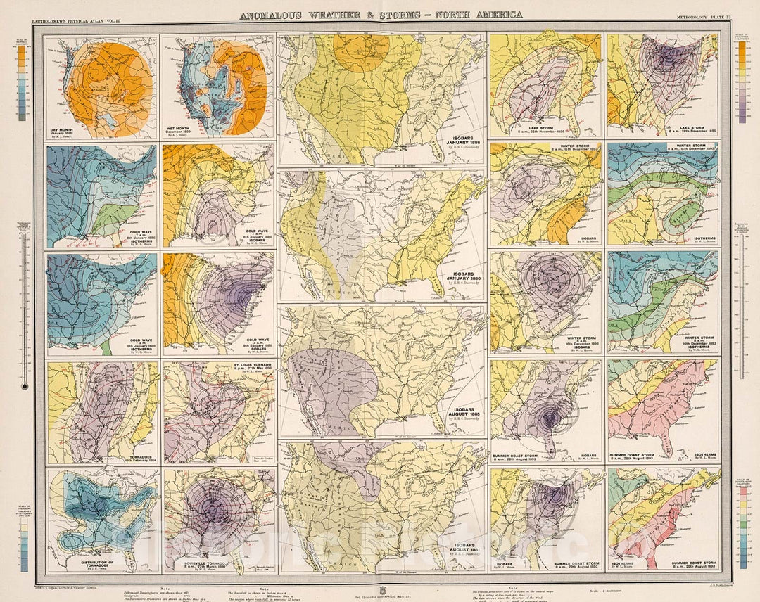 Historic Map : Plate 33. Anomylous Weather & Storms - North American., 1899, Vintage Wall Decor