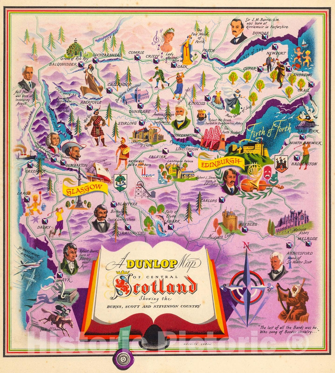 Historic Map : A Dunlop Map of Central Scotland Showing the Burns, Scott and Stevenson County., 1936, Vintage Wall Decor