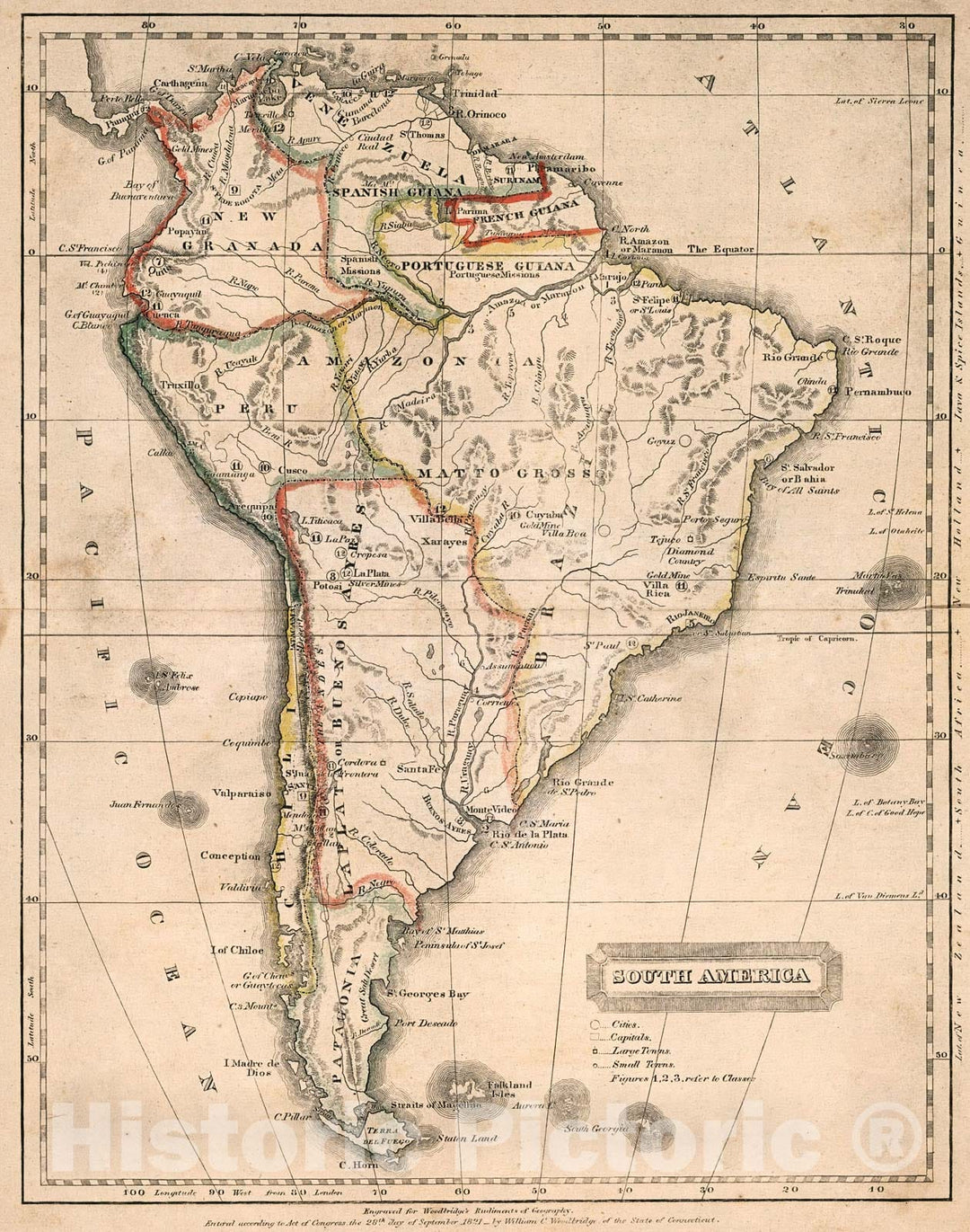 Historic Map : South America, 1823, Vintage Wall Decor