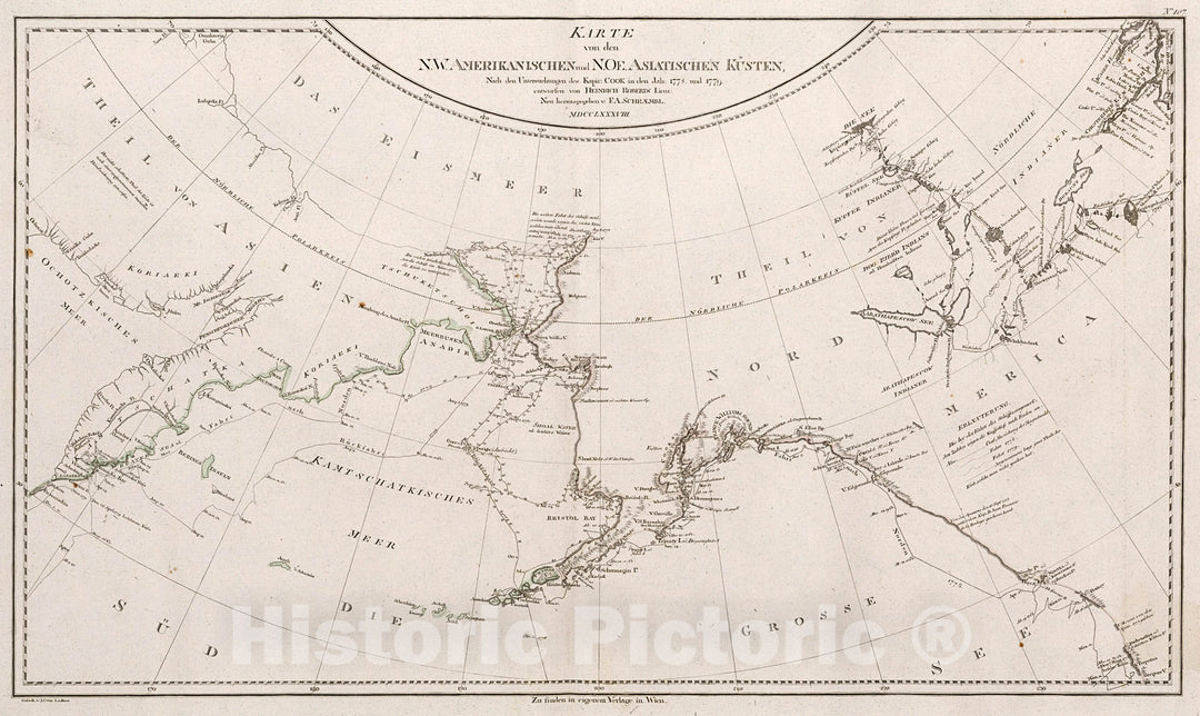 Historic Map : Karte von den N.W. Amerikanischen und N.Oe. Asiatischen Kusten, 1788, Franz Anton Schraembl, Vintage Wall Art