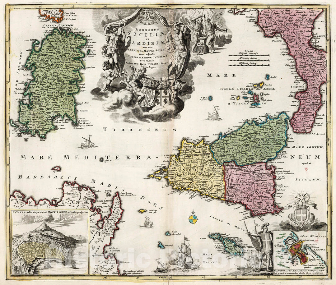 Historic Map : Regnorum Siciliae et Sardiniae., 1716, Vintage Wall Decor