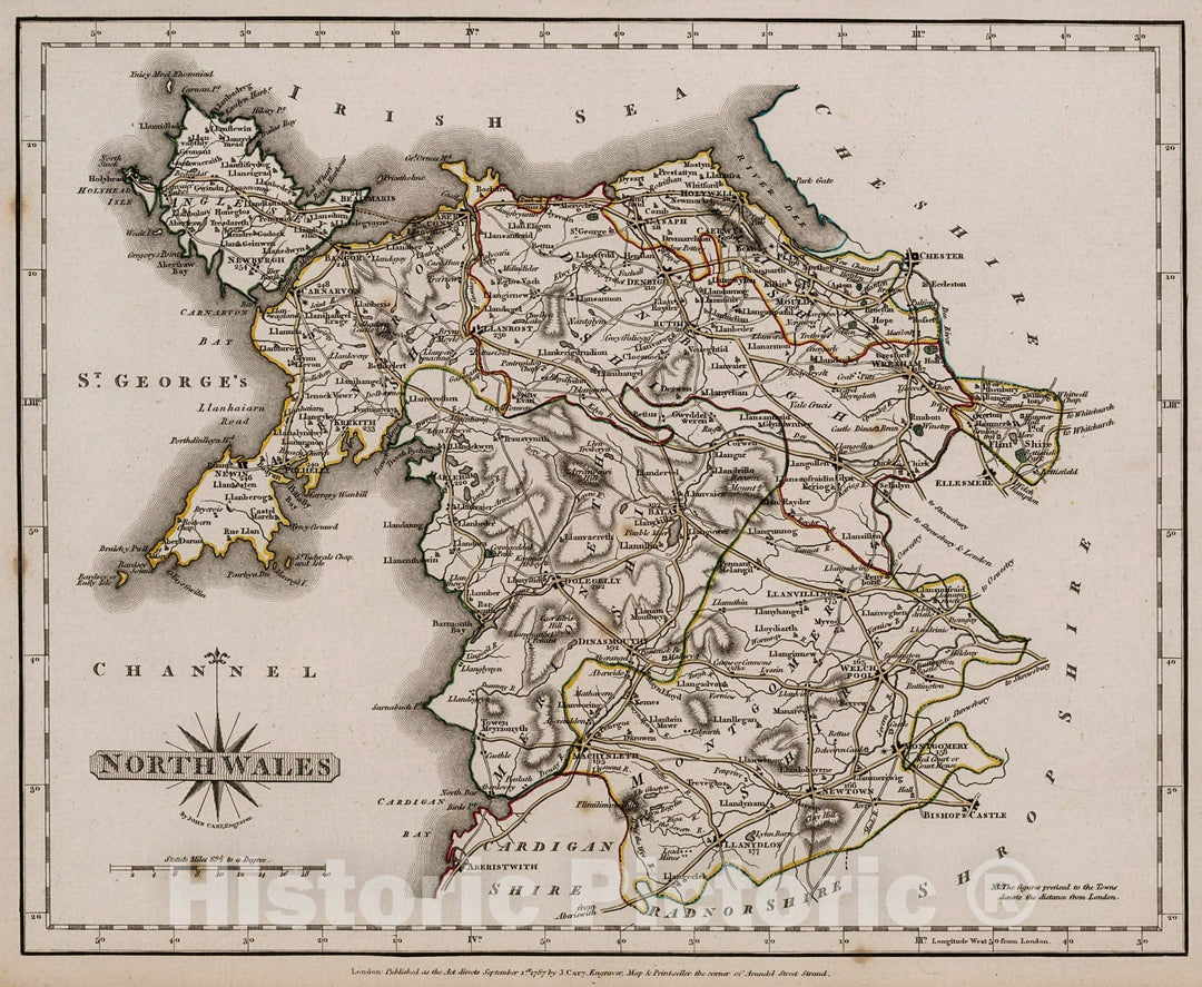 Historic Map : North Wales., 1787, Vintage Wall Decor