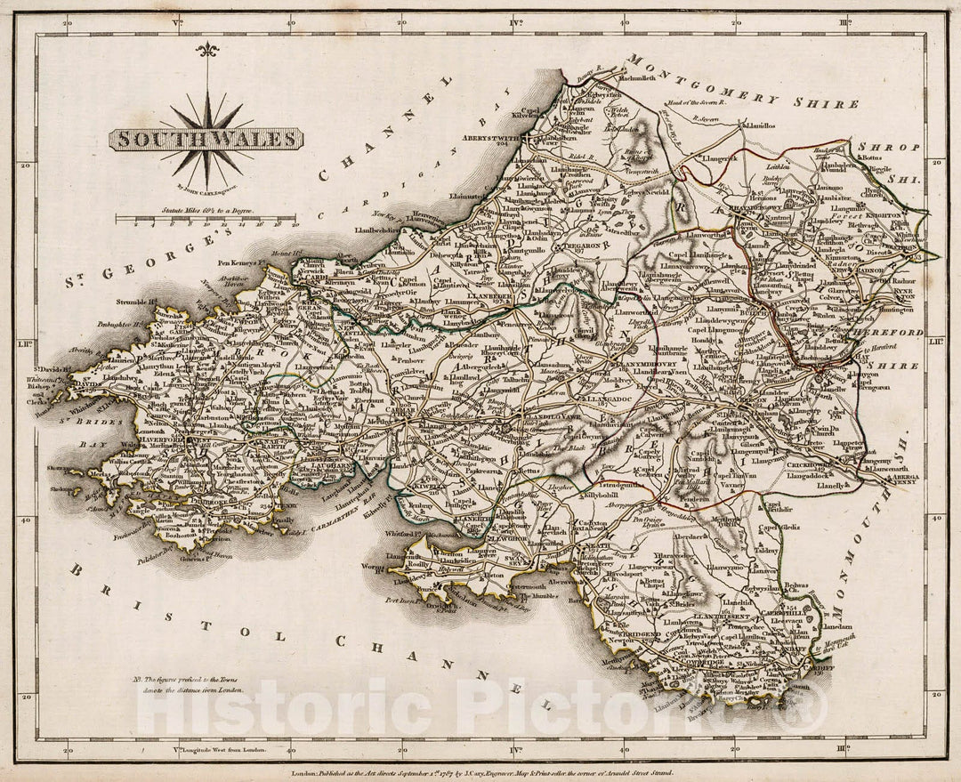 Historic Map : South Wales., 1787, Vintage Wall Decor