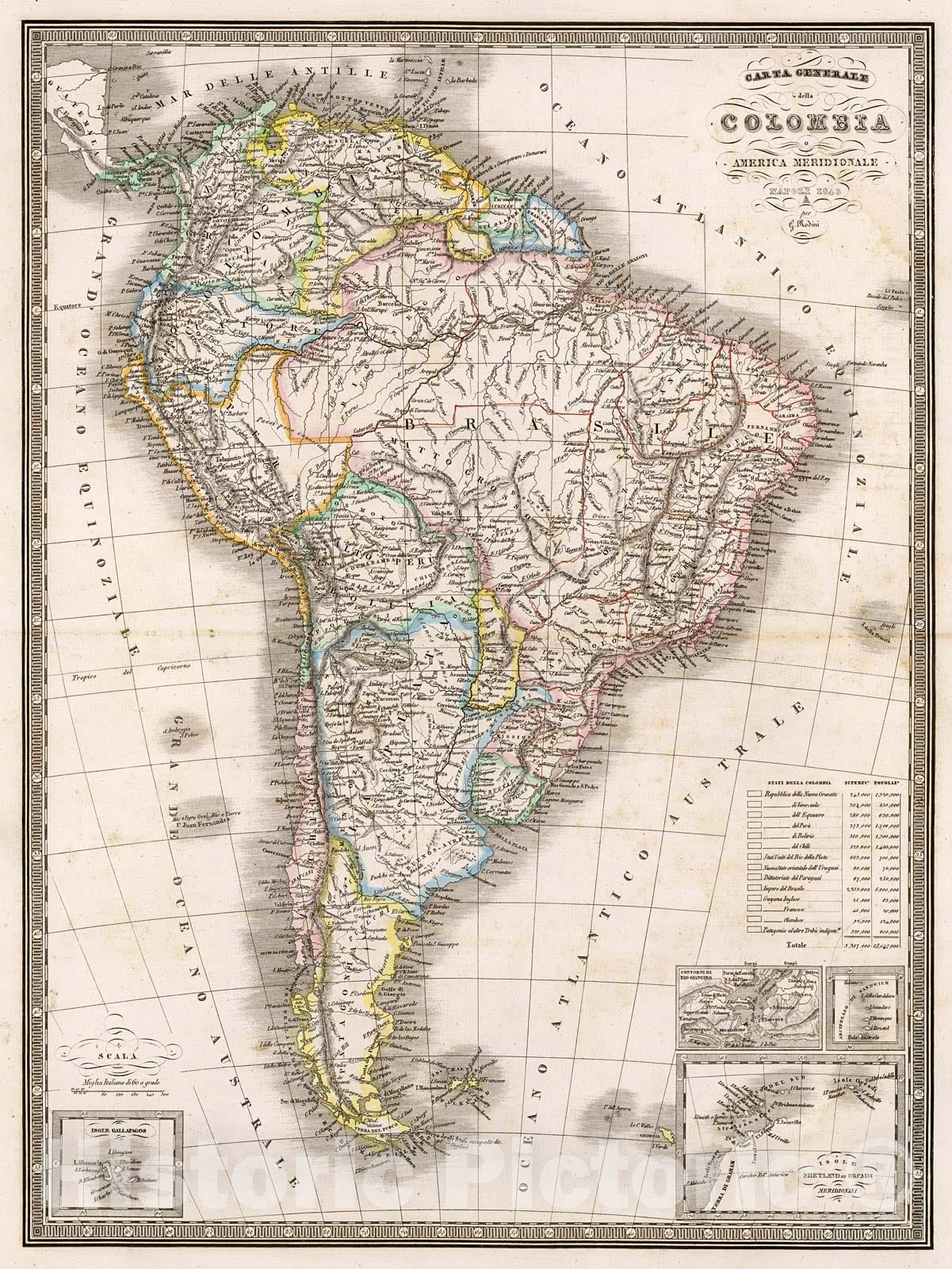 Historic Map : Carta Generale della Colombia o America Meridionale., 1859, Vintage Wall Decor