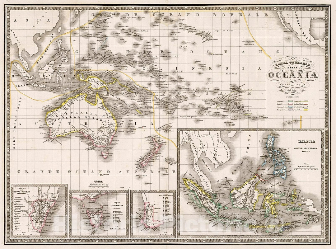 Historic Map : Carta Generale della Oceania., 1859, Vintage Wall Decor