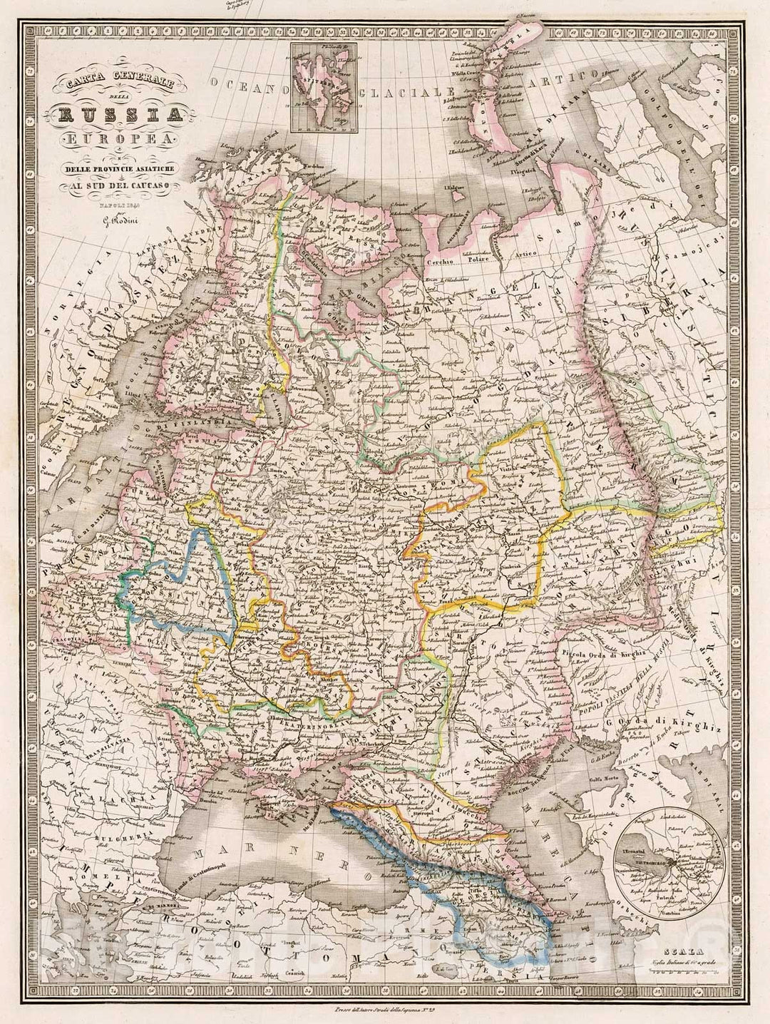 Historic Map : Carta Generale della Russia Europea e delle Provincie Asiatiche al sud del Caucaso., 1859, Vintage Wall Decor