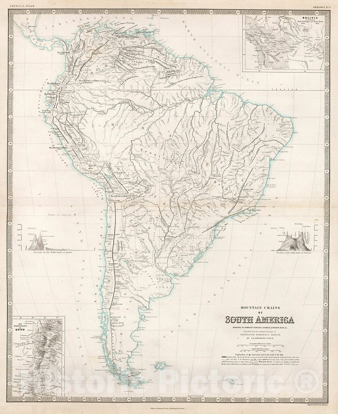 Historic Map : Mountain Chains in South America., 1850, Vintage Wall Decor