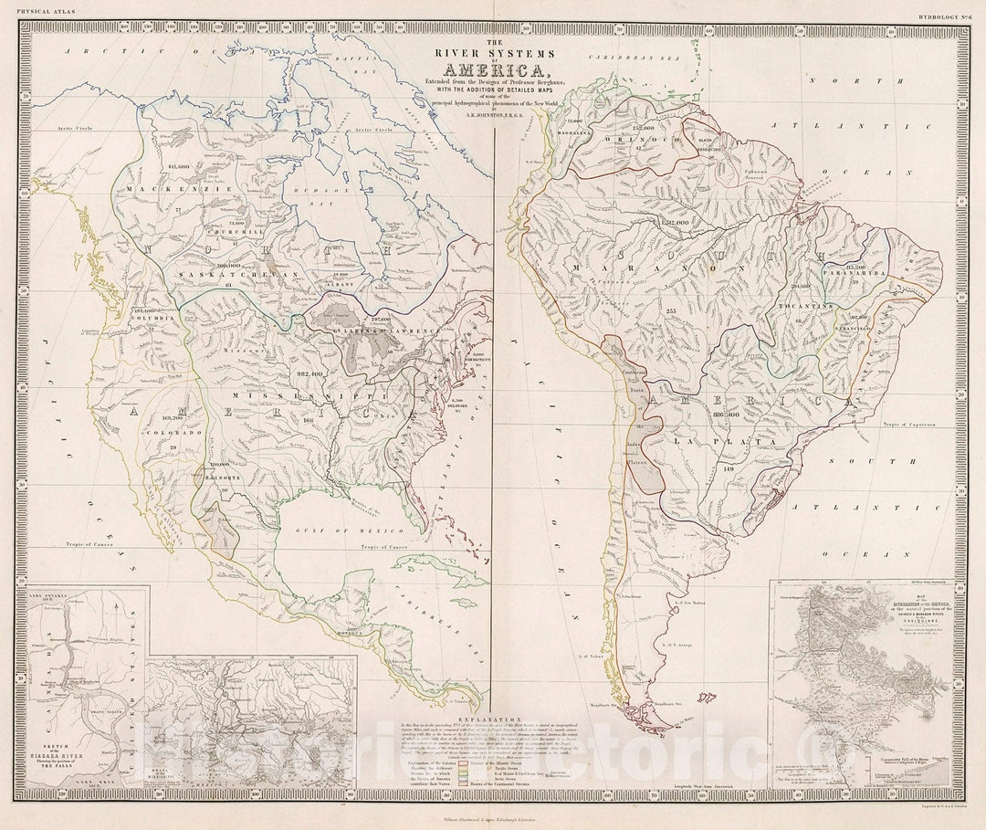 Historic Map : River Systems of America., 1850, Vintage Wall Decor