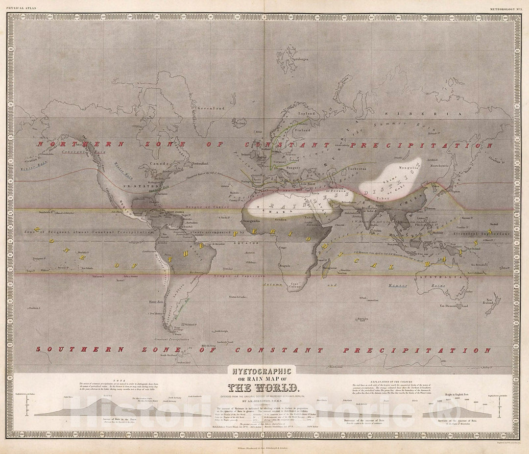 Historic Map : Hyetographic or Rain Map of the World., 1850, Vintage Wall Decor