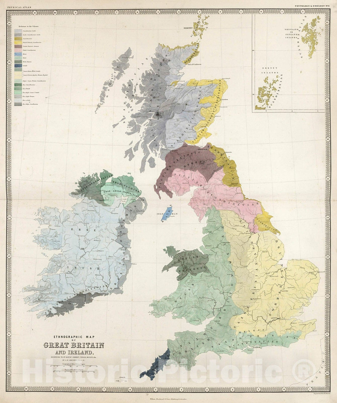 Historic Map : Ethnographic Map of Great Britain and Ireland., 1850, Vintage Wall Decor