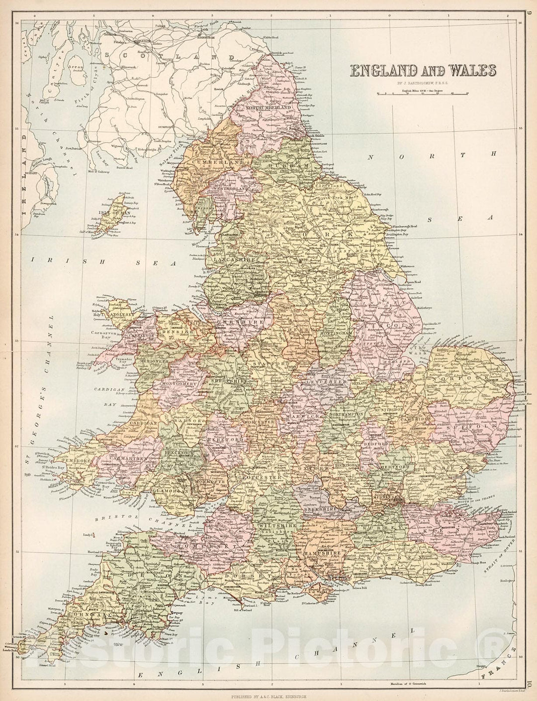 Historic Map : England and Wales., 1884, Vintage Wall Decor