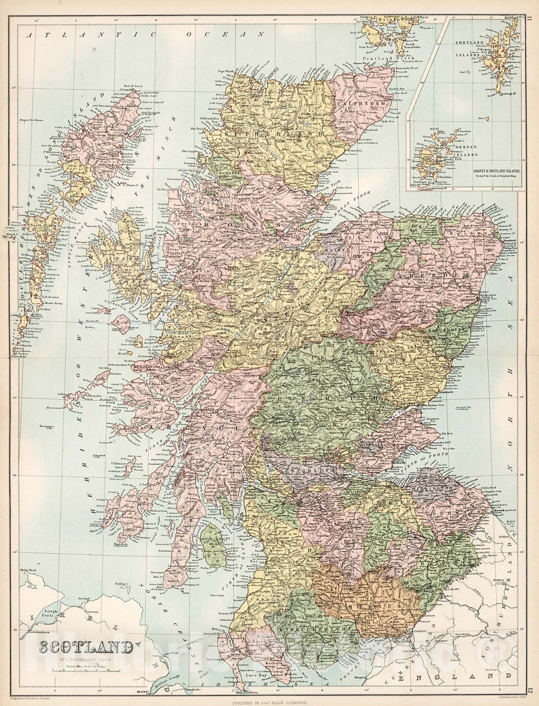 Historic Map : Scotland., 1884, Vintage Wall Decor