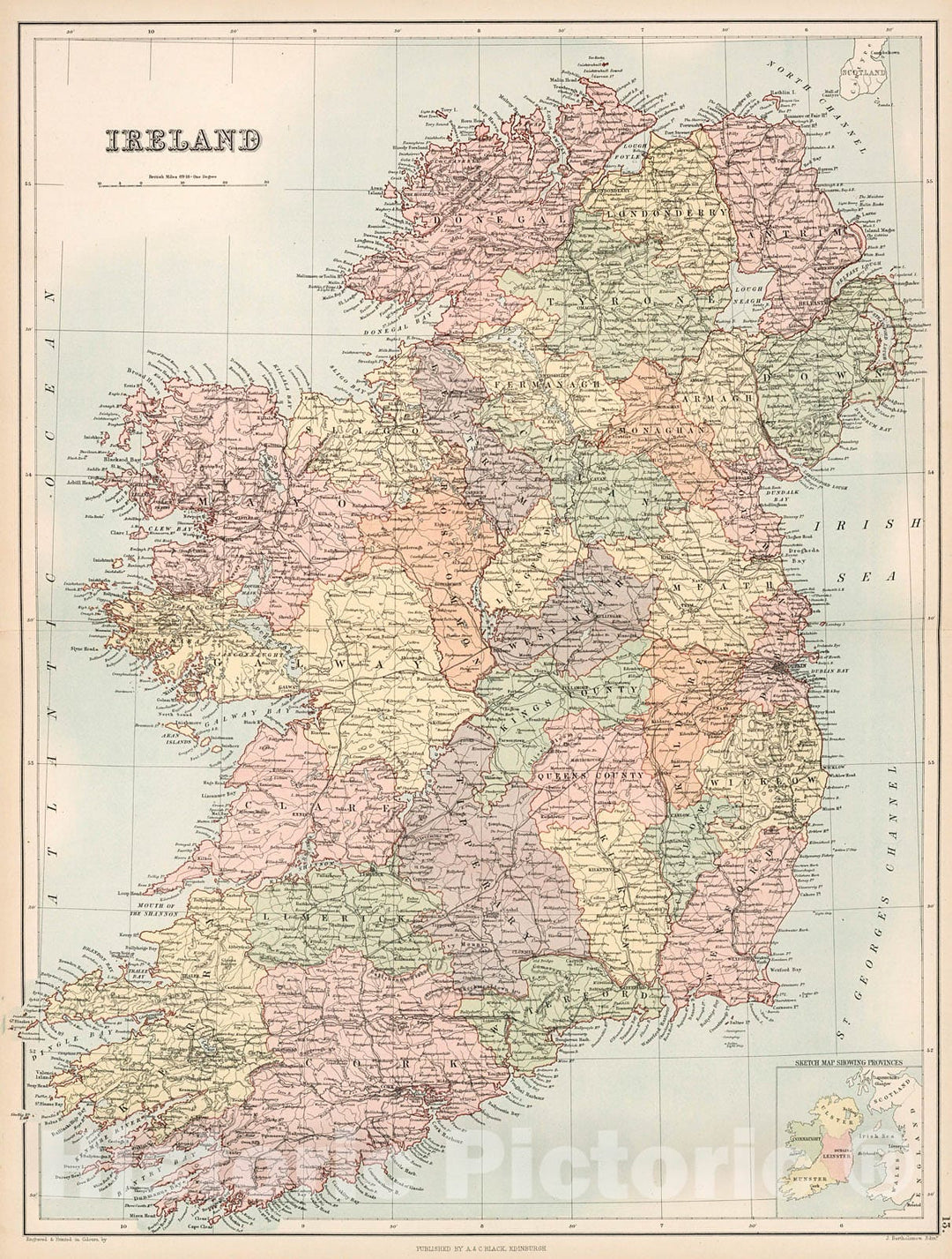 Historic Map : Ireland., 1884, Vintage Wall Decor