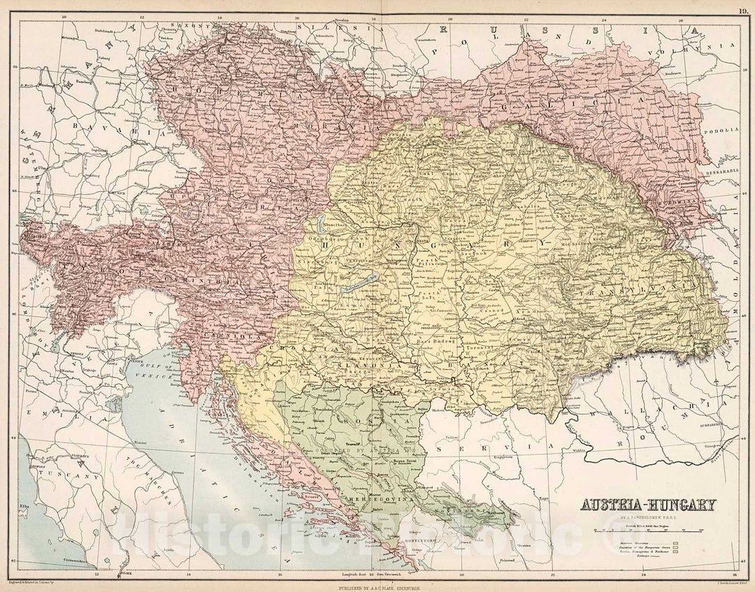 Historic Map : Austria-Hungary., 1884, Vintage Wall Decor