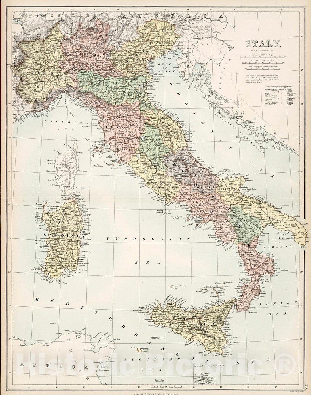 Historic Map : Italy, 1884, Vintage Wall Decor