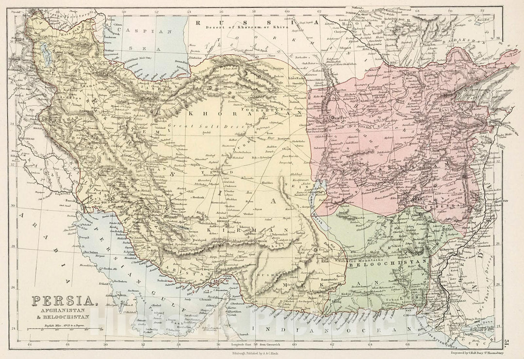 Historic Map : Persia, Afghanistan & Beloochistan., 1884, Vintage Wall Decor