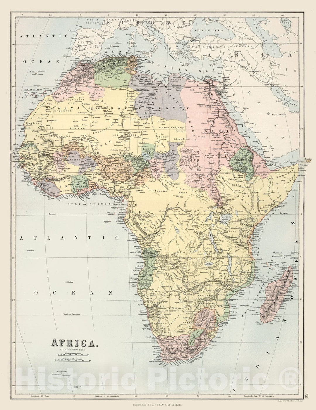 Historic Map : Africa., 1884, Vintage Wall Decor