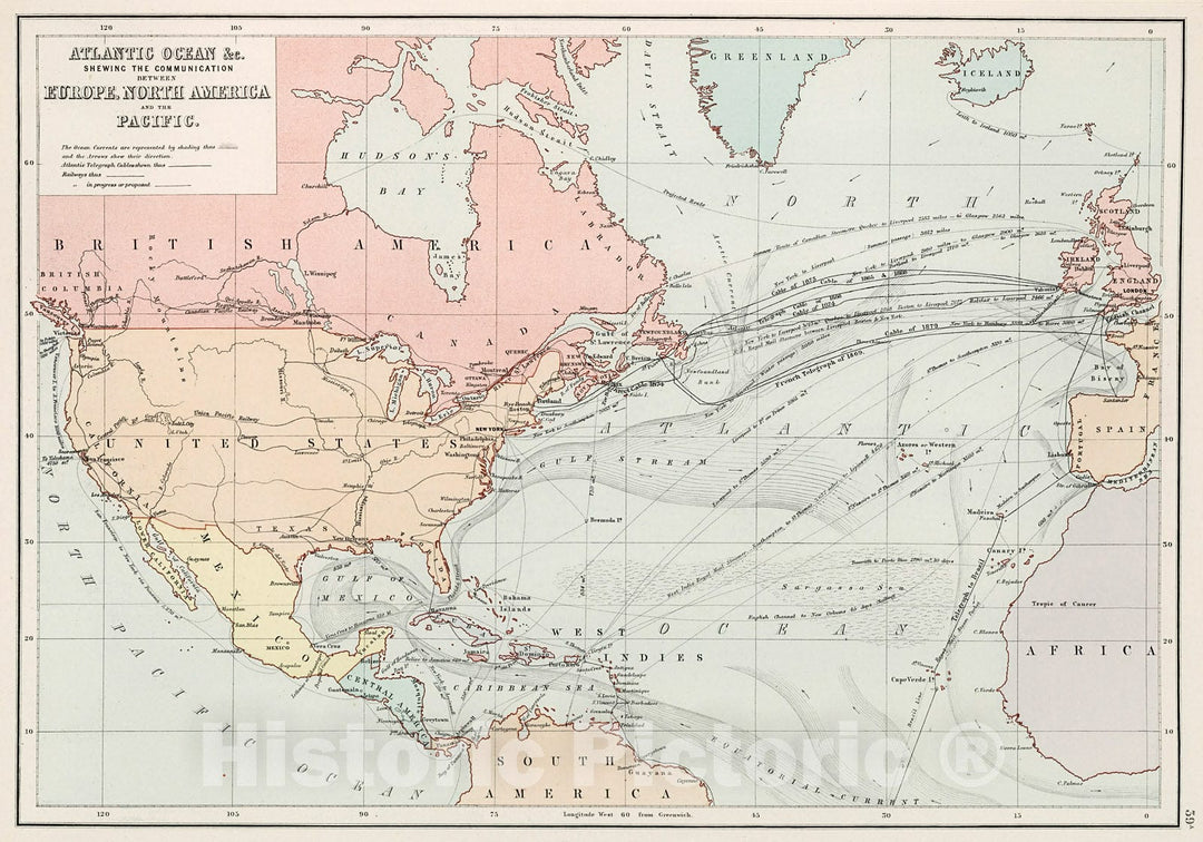 Historic Map : Atlantic Ocean., 1884, Vintage Wall Decor