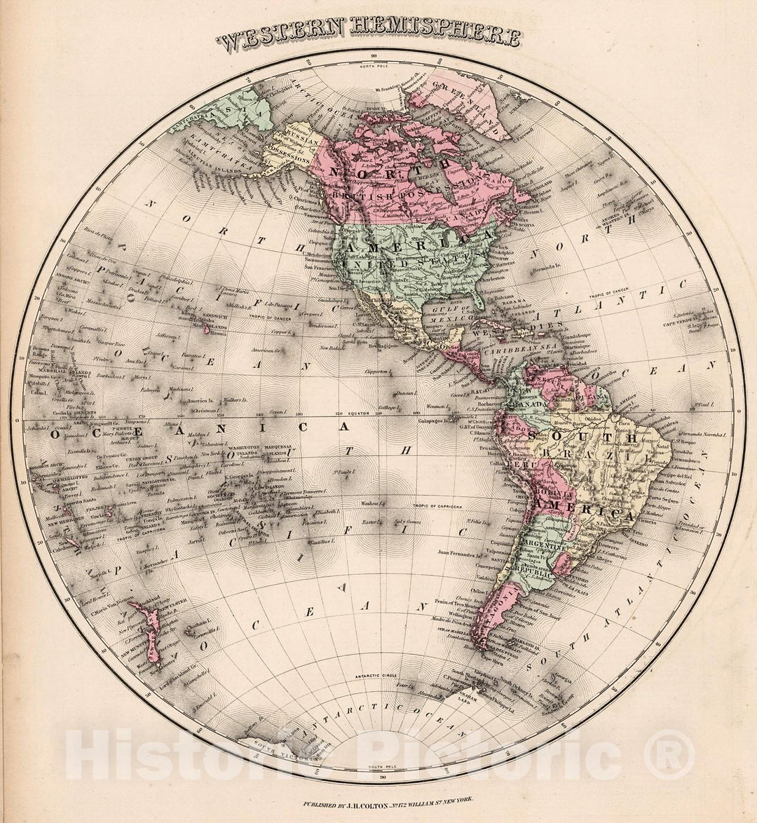 Historic Map : Western Hemisphere., 1861, Vintage Wall Decor