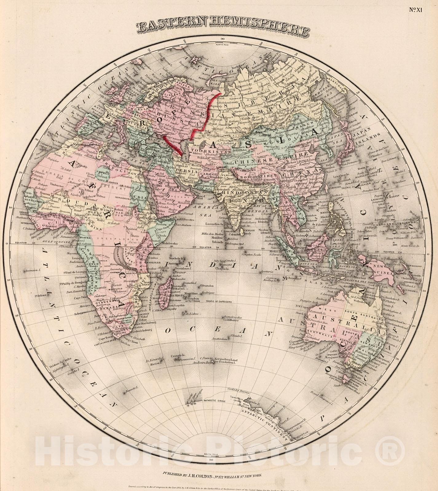 Historic Map : Eastern Hemisphere., 1861, Vintage Wall Decor