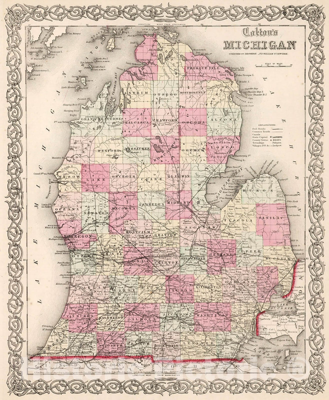 Historic Map : Michigan., 1861, Vintage Wall Decor