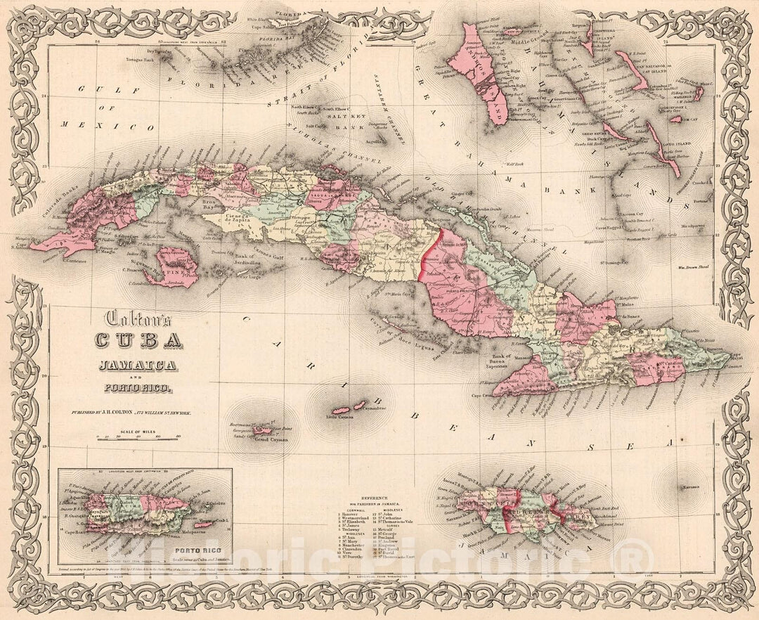 Historic Map : Cuba, Jamaica and Porto Rico., 1861, Vintage Wall Decor