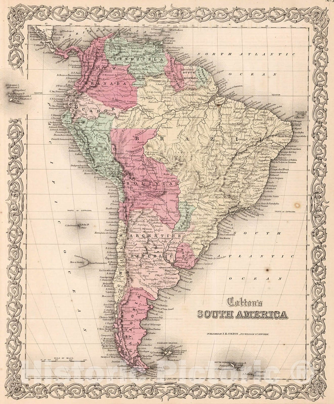 Historic Map : South America., 1861, Vintage Wall Decor