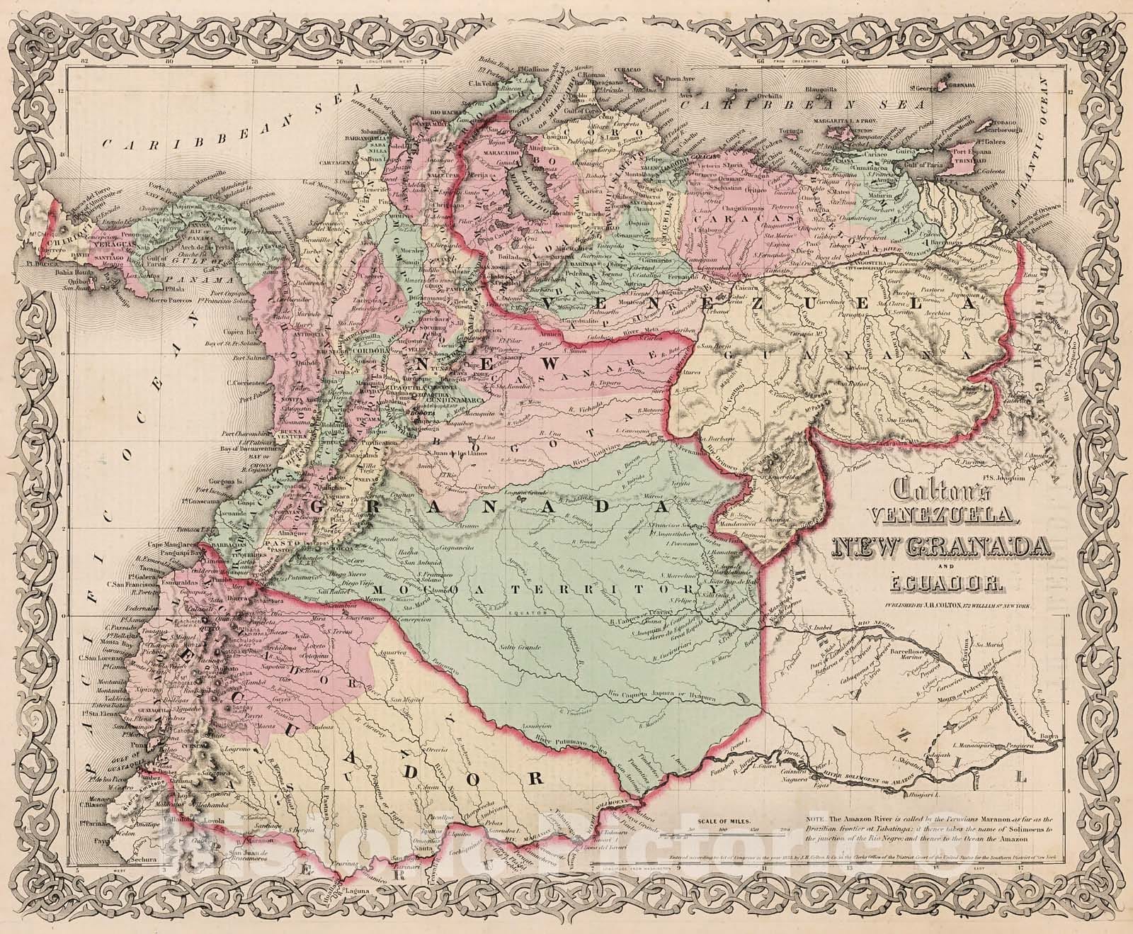 Historic Map : Venezuela, New Granada, and Ecuador., 1861, Vintage Wall Decor