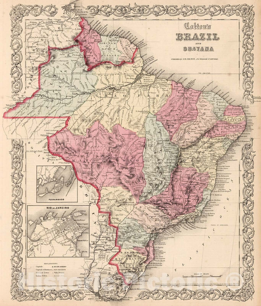 Historic Map : Brazil and Guayana., 1861, Vintage Wall Decor