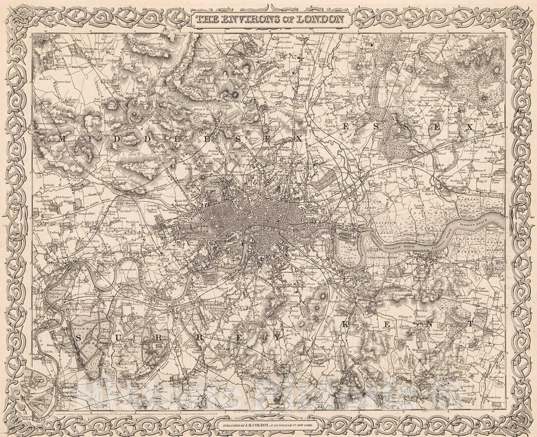 Historic Map : Environs of London., 1861, Vintage Wall Decor