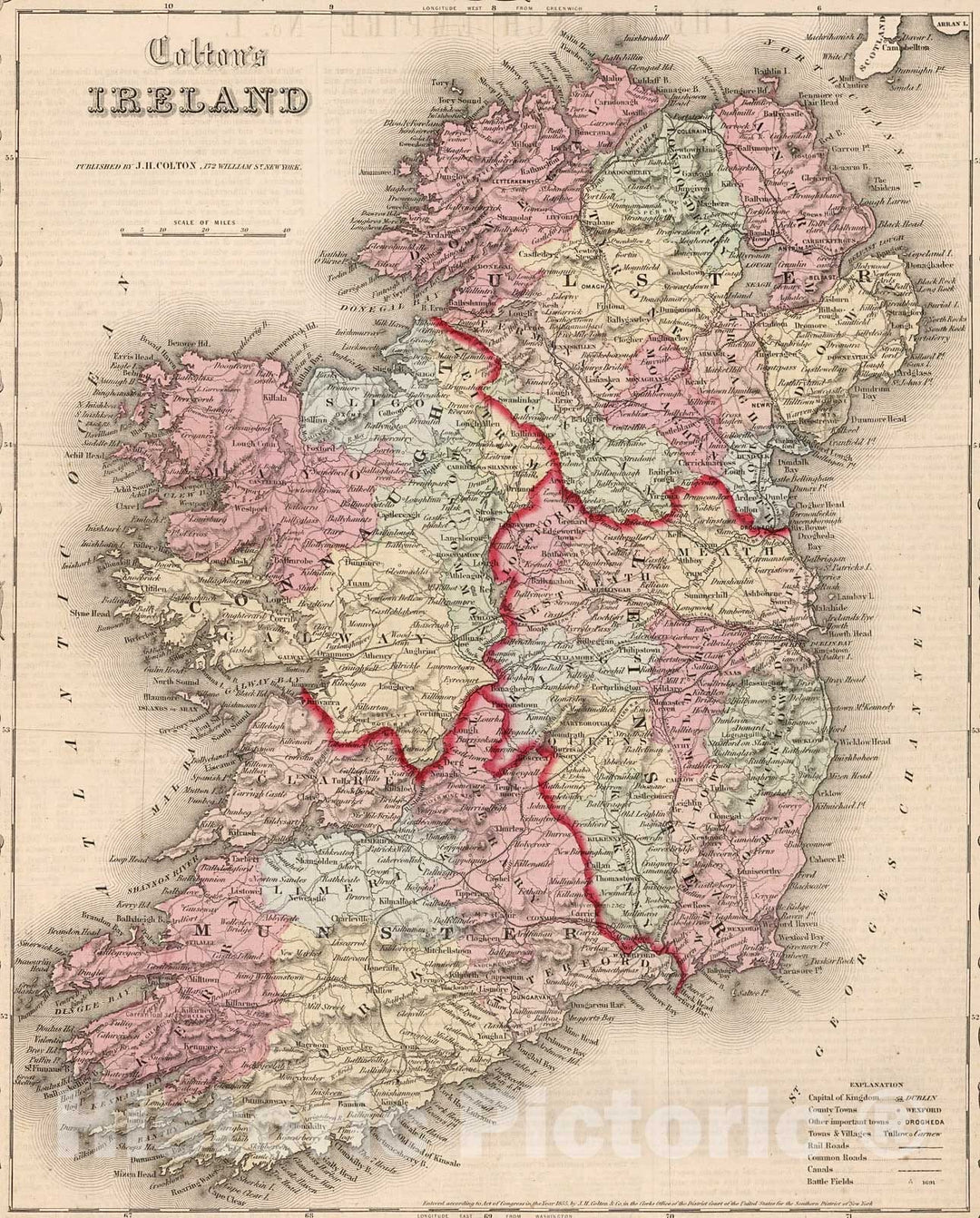 Historic Map : Ireland., 1861, Vintage Wall Decor