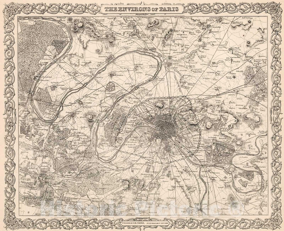 Historic Map : Environs of Paris., 1861, Vintage Wall Decor