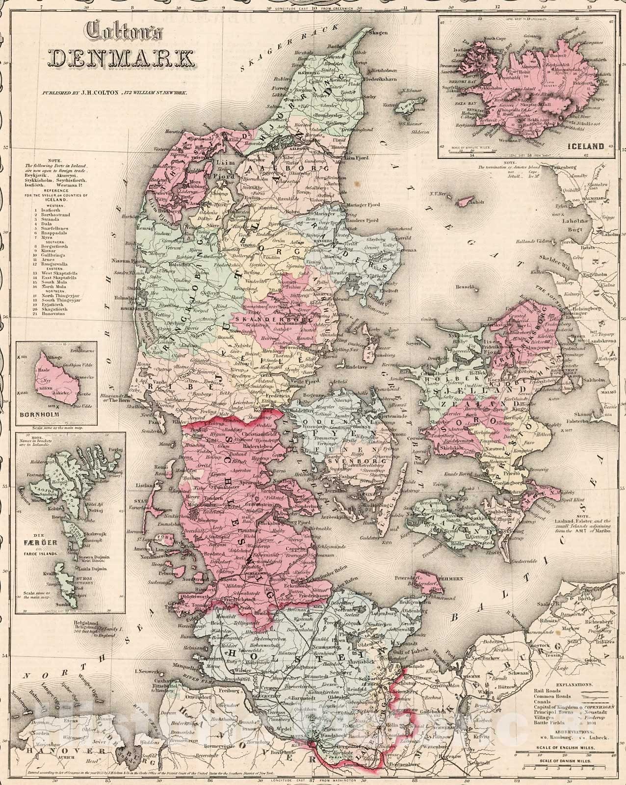 Historic Map : Denmark., 1861, Vintage Wall Decor